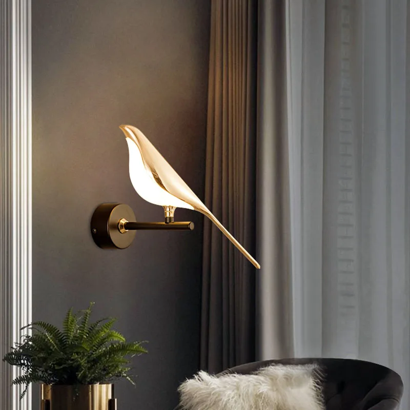 

Mordern Gold Bird LED Wall Lamp For Living Kithken Bar Bedroom Bedside Light Fixture Novelty Rotatable Foyer Wall Sconce Lights