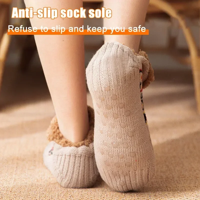 Men's Winter Indoor Home Slippers Socks Women’s Floor Socks Knitted Adult Plus Fleece Carpet Sock Bedroom Sleeping Sock Non-slip