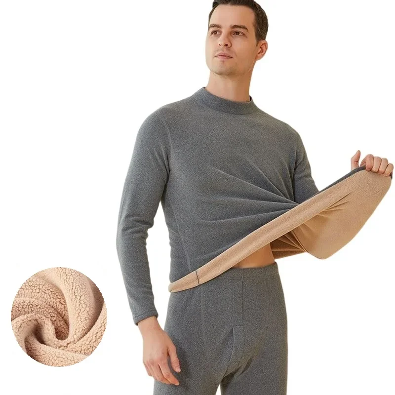 Winter Thermal Underwear Men Mock-neck First Layer 2 Pieces Under Panties and Undershirts Keep Warm Clothing Elastic L-4XL