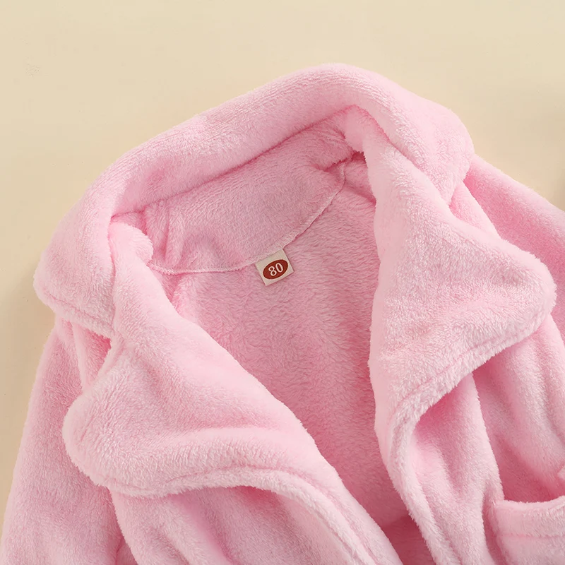 Toddler Baby Flannel Bathrobe Solid /Leopard Print Pocket Robe with Belt for Girls Boys Infant Towels Children Robe With Belt
