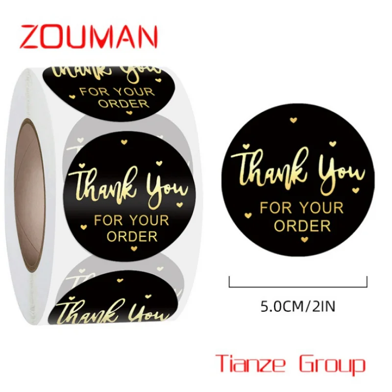 Custom , Custom Round Waterproof PVC Gold Foil Sealing Envelope Decoration THANK YOU Label Stickers For Gifts Packing