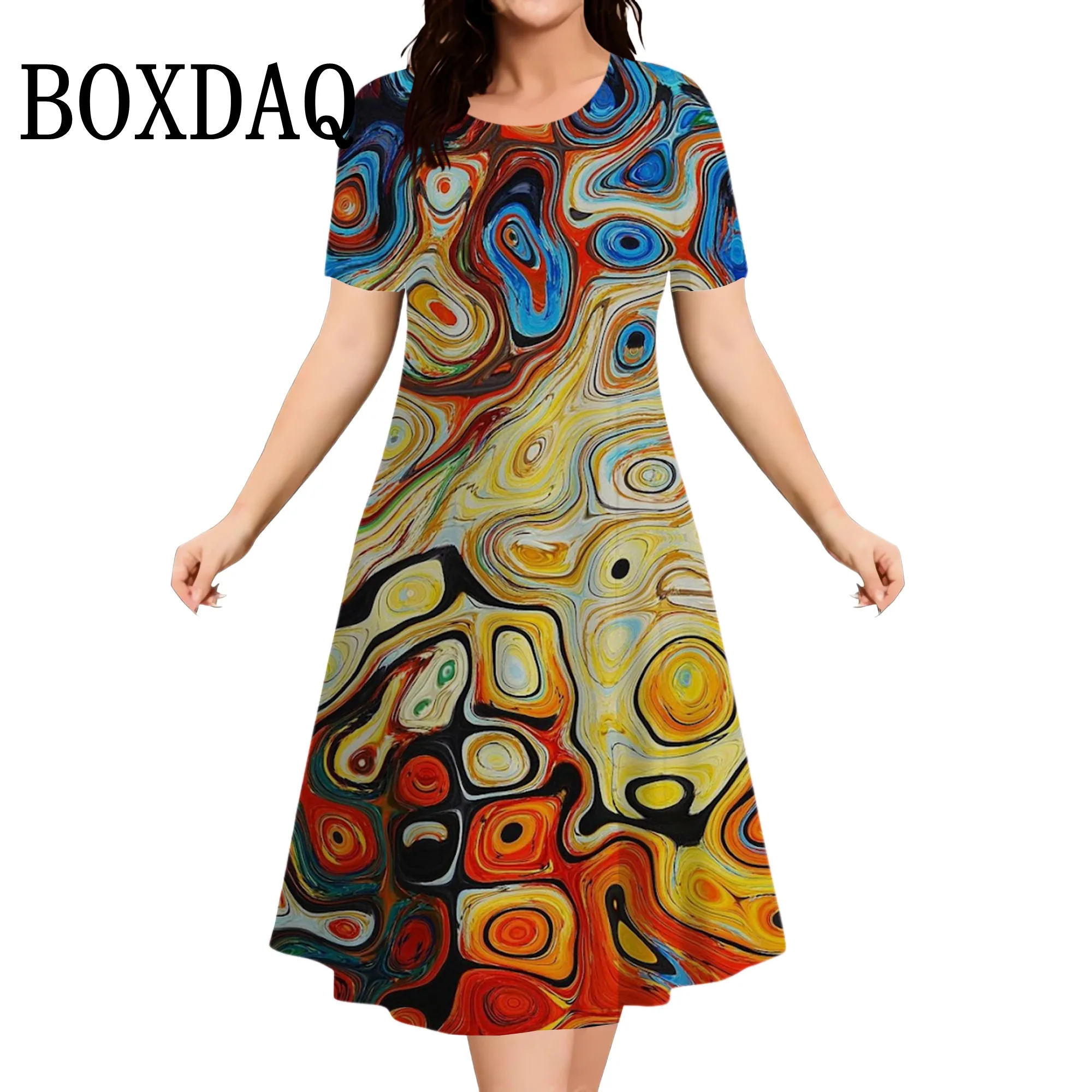 Gradient Tie Dye Striped Dresses For Women 2025 Summer Fashion Plus Size Dress Short Sleeve Loose Casual Print Dress 9XL Clothes