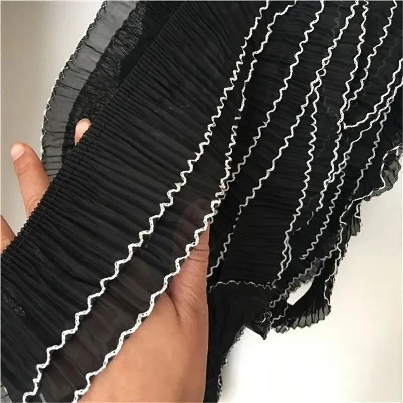 7CM Wide Two-Layer Elastic Pleated Chiffon Ruffle Trim Ribbon Fold Lace Collar Applique DIY Dress Sewing Tassel Fringe Hem Decor