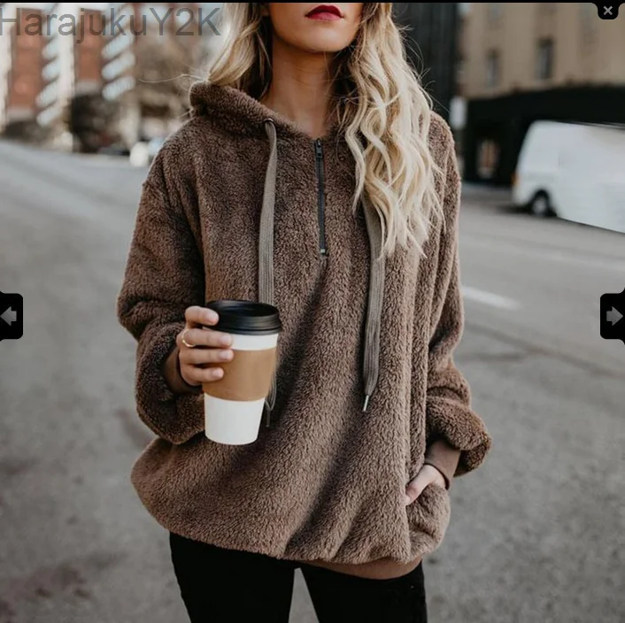 

2022 Autumn And Winter Season New Casual Women Hoodie Zipper Pocket Slim Girl Pullover Solid Color Thickened Ladies Sweatshirt