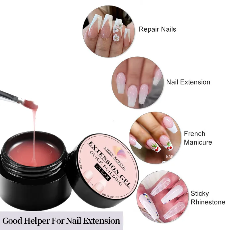 MEET ACROSS 8ML Quick Extension Nail Gel Vernis Nude Milk White Gel Nail Polish UV Semi Permanent Nails Art For Manicure Tools 2