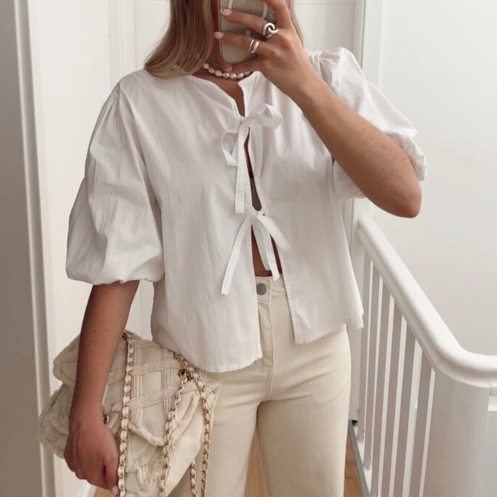 

Женская Базовая футболка, повседневный однотонный топ с коротким рукавом и завязкой спереди, одежда в стиле гранж, на лето