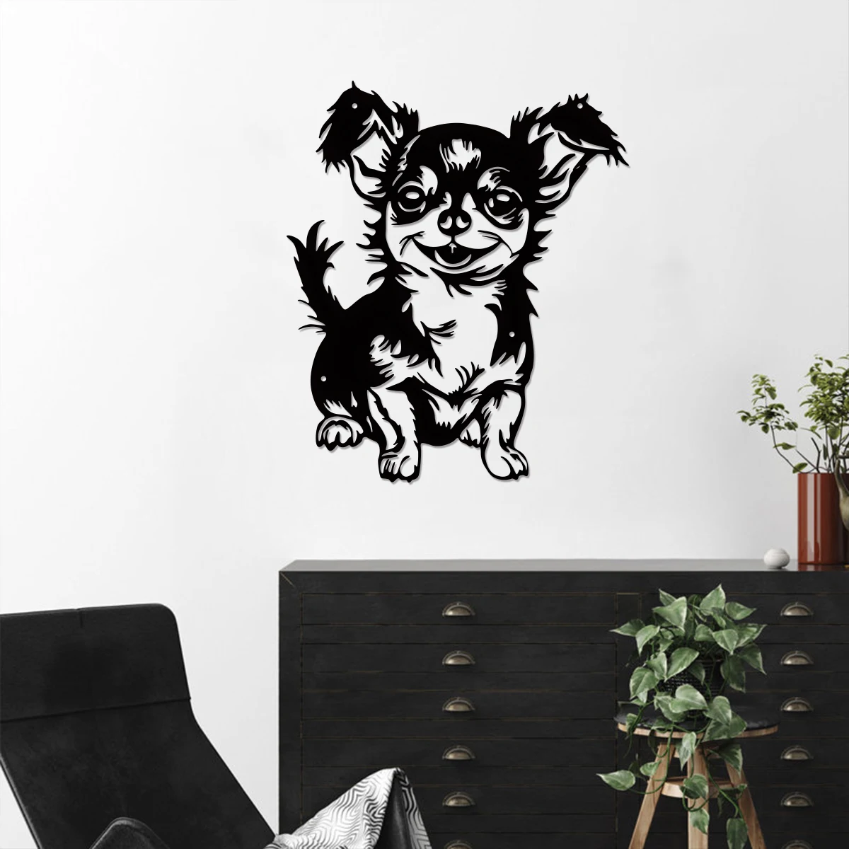 

1 шт. чихуахуа, металлическая стена, искусство с длинными волосами, собака чихуахуа, искусство для дома, офиса, стены, гостиной, Висячие предметы, тема, Настенный декор