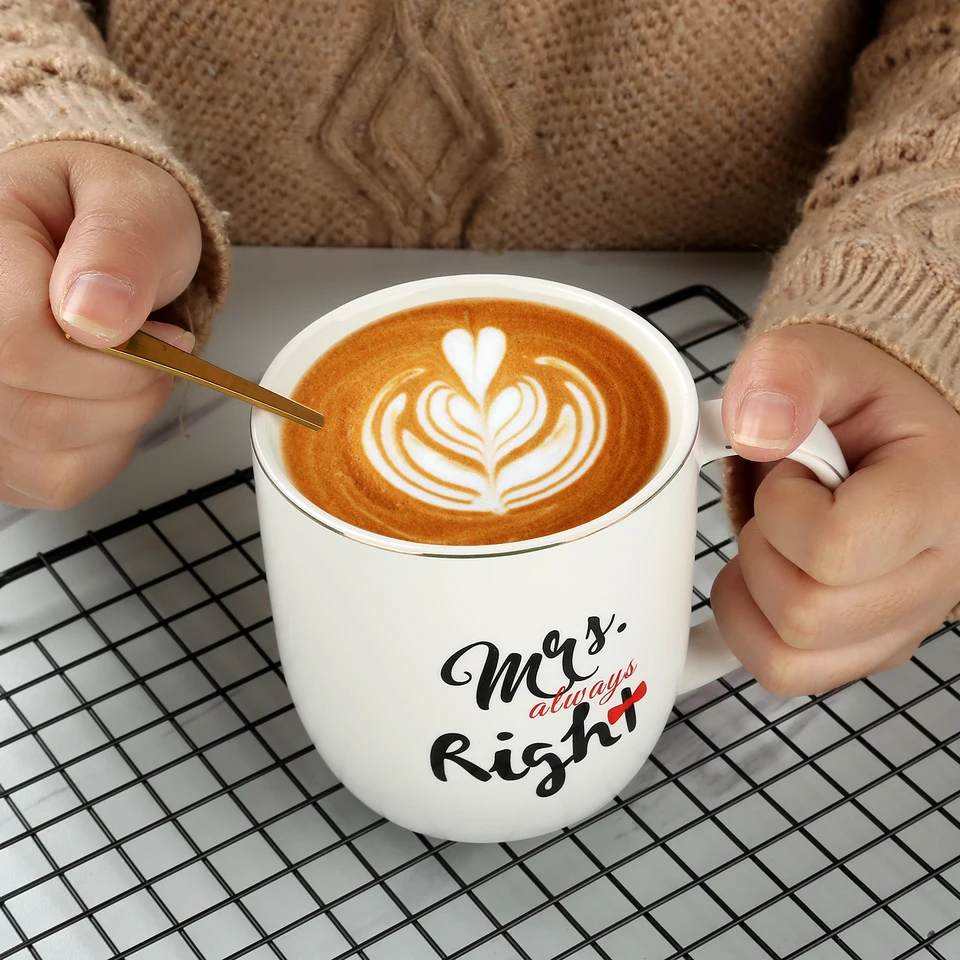 Mr Right Mrs sempre Right coppia tazze da caffè tazze-anniversario di matrimonio regalo di san valentino-coppie Set di tazze in marmo ceramico  15