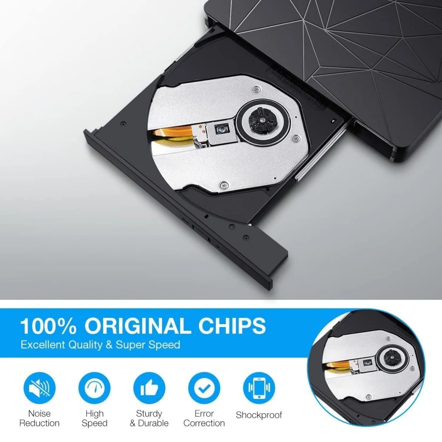 DVD Drive External Portable USB 3.0/Type-C CD Burner Mute Design +/-RW Optical Reader for Laptop Desktop