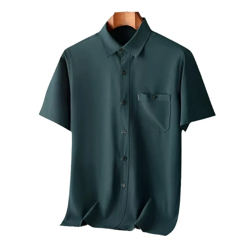 Ice silk short-sleeved shirt men middle-aged and elderly summer loose shirt grandpa summer thin clothes for the elderly