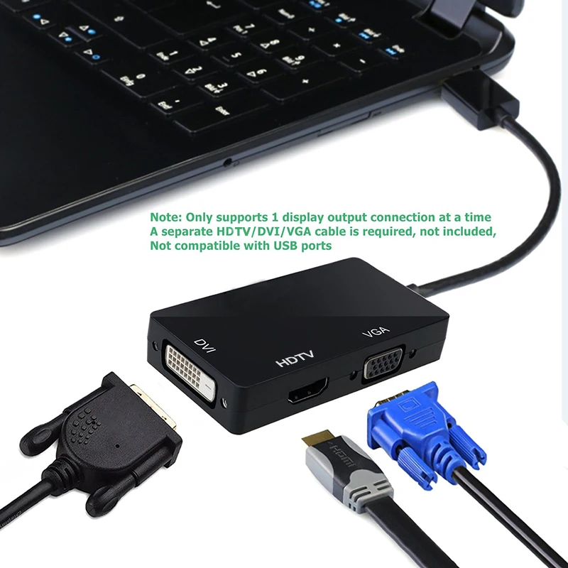 Adattatore DisplayPort A HDMI/DVI/VGA - 4K, 25 Cm, Compatibile Con Laptop, Monitor, Proiettori