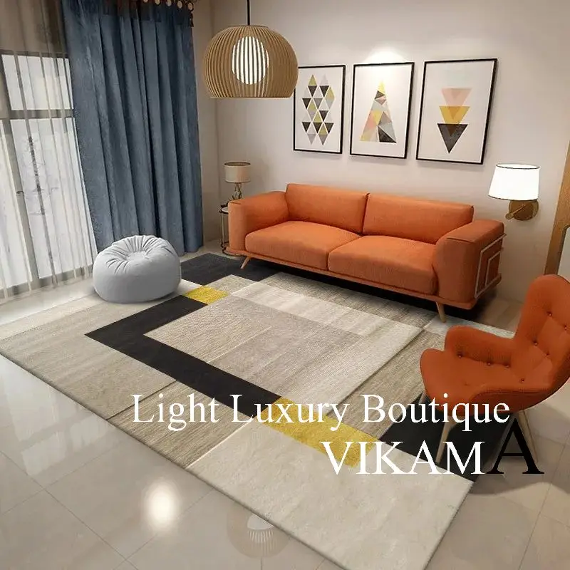 thumbnail image 1 of VIKAMA - Alfombra geométrica de lujo de terciopelo de cristal, ligera, para dormitorio, mesita de noche, sala de estar, sofá, antideslizante, resistente a la suciedad, lavable, 1 of 5