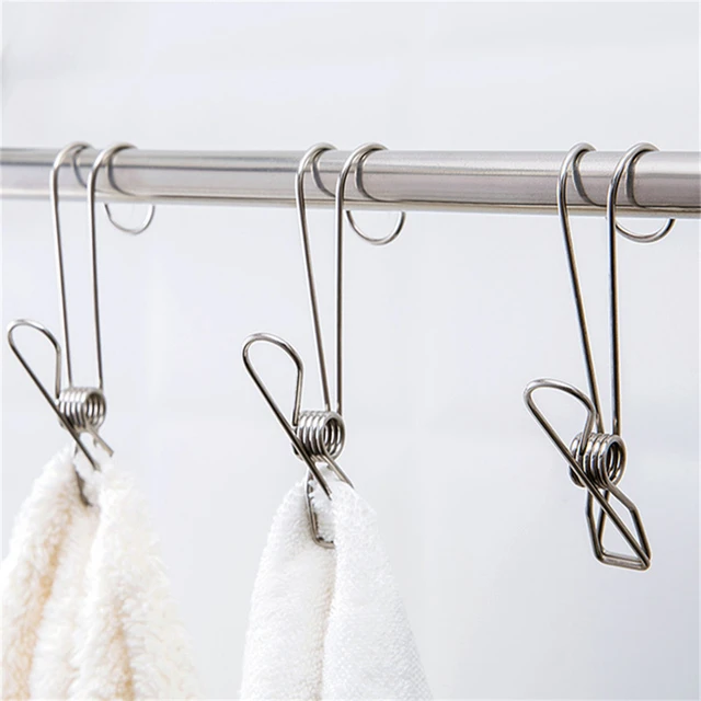 6pcs/bag Clothes Drying Clip Stainless Steel Hook Towel Hanging Bathroom Clothes  Hanger Laundry Hook Household Storage - AliExpress