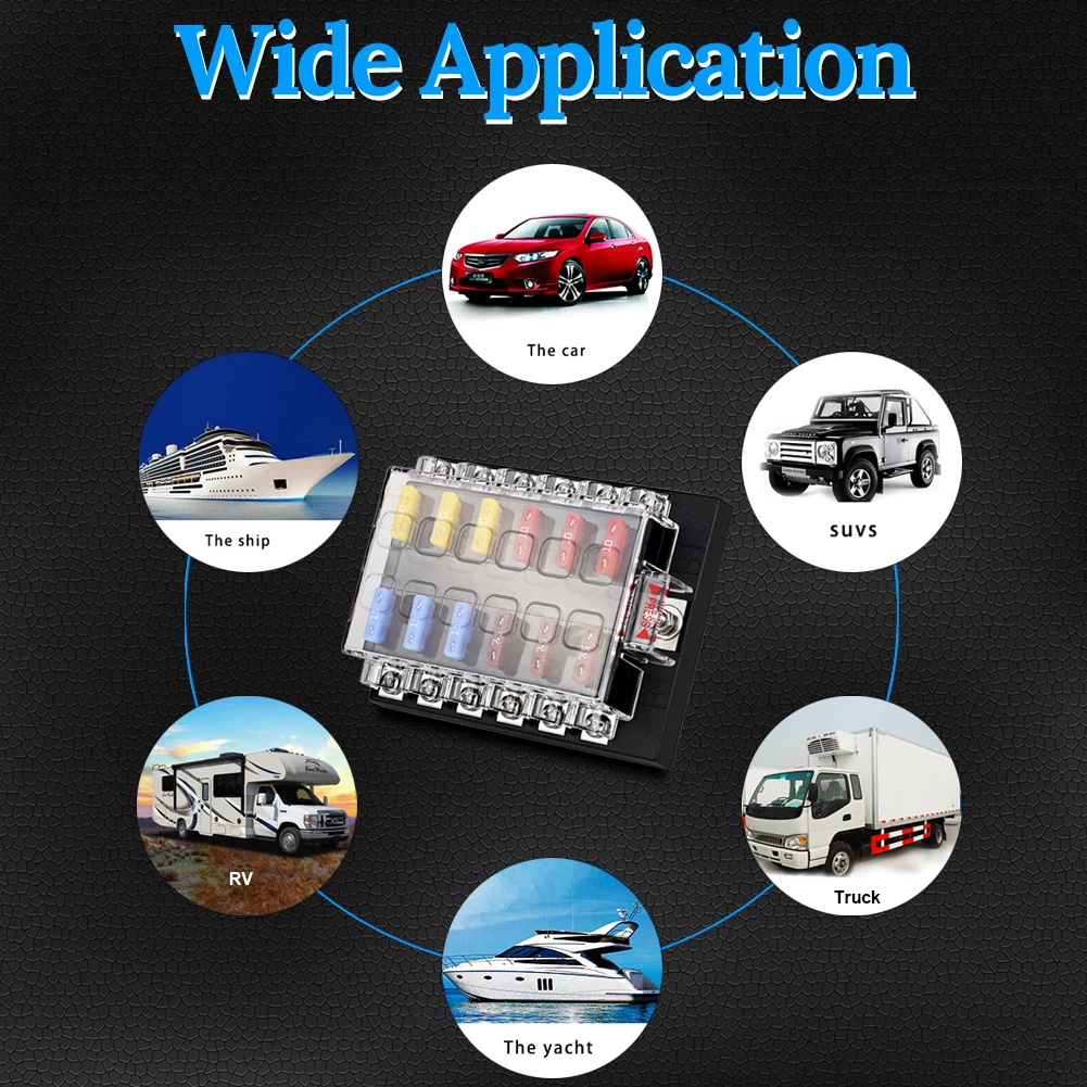 Car Fuse Box 12 Way Blade Fuse Holder Block & Warning Indicator Light Kit for Car Boat Marine 12V Power Distribution Panel Board car fuses kit power distribution block fuse box holder fuse holder fuse box marine fuse block