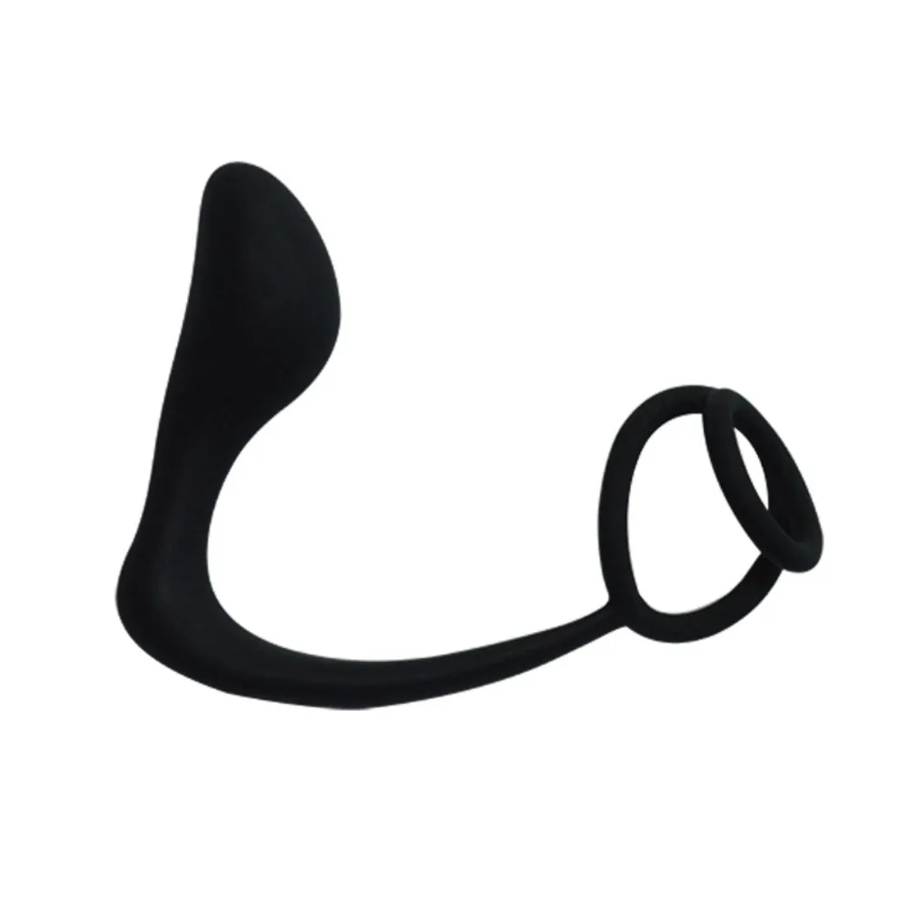 Silicone Black Anal Plug Male Prostate Massager Cock Ring