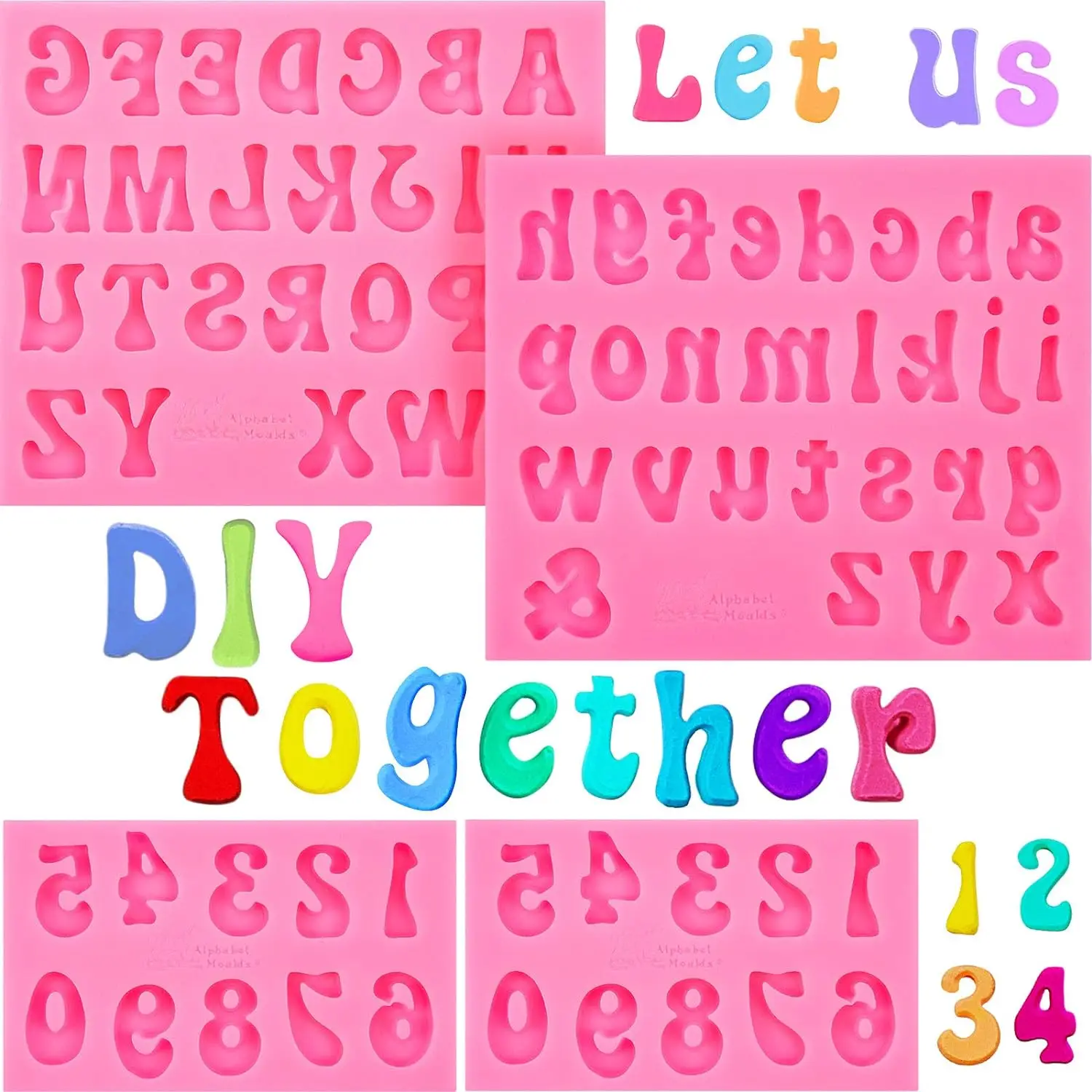 

4 Pcs Letter Molds for Chocolate Numbers Molds Silicone Fondant Heart Mold Lowercase Uppercase for Cake/Cupcake Topper Cookies
