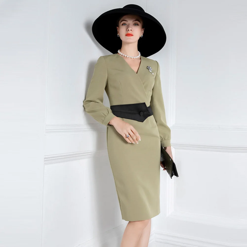 

Lady Dress High End Temperament New Women's Design In Autumn V-Neck Professional Slim Dress