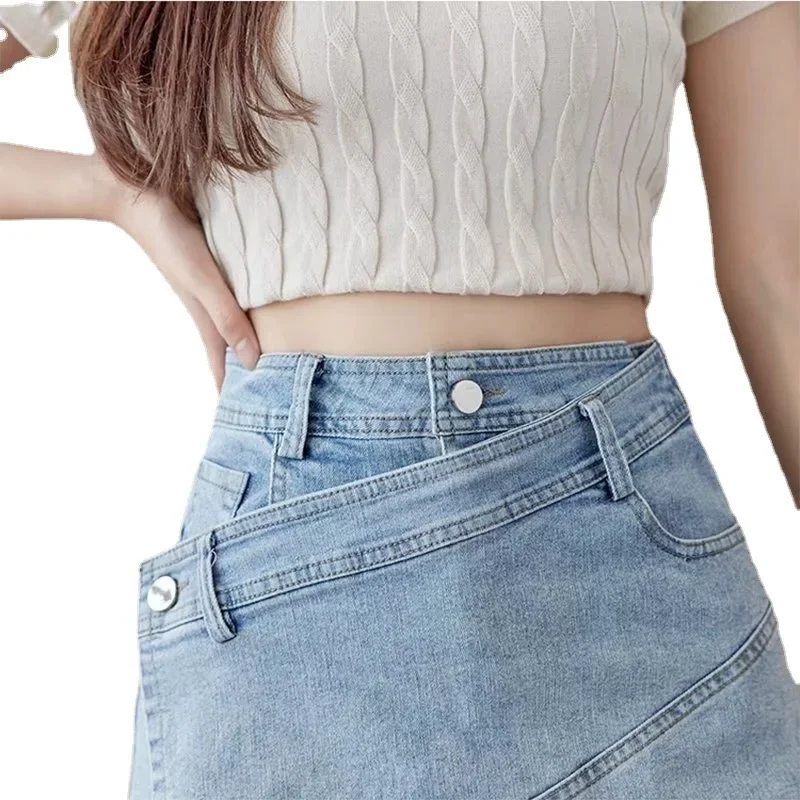Plus Size S-5XL Denim Skirt Summer Slim Pants Short Skirt Anti Aliasing Irregular Wrap Hip A-line Skirt High Waisted Jean Shorts
