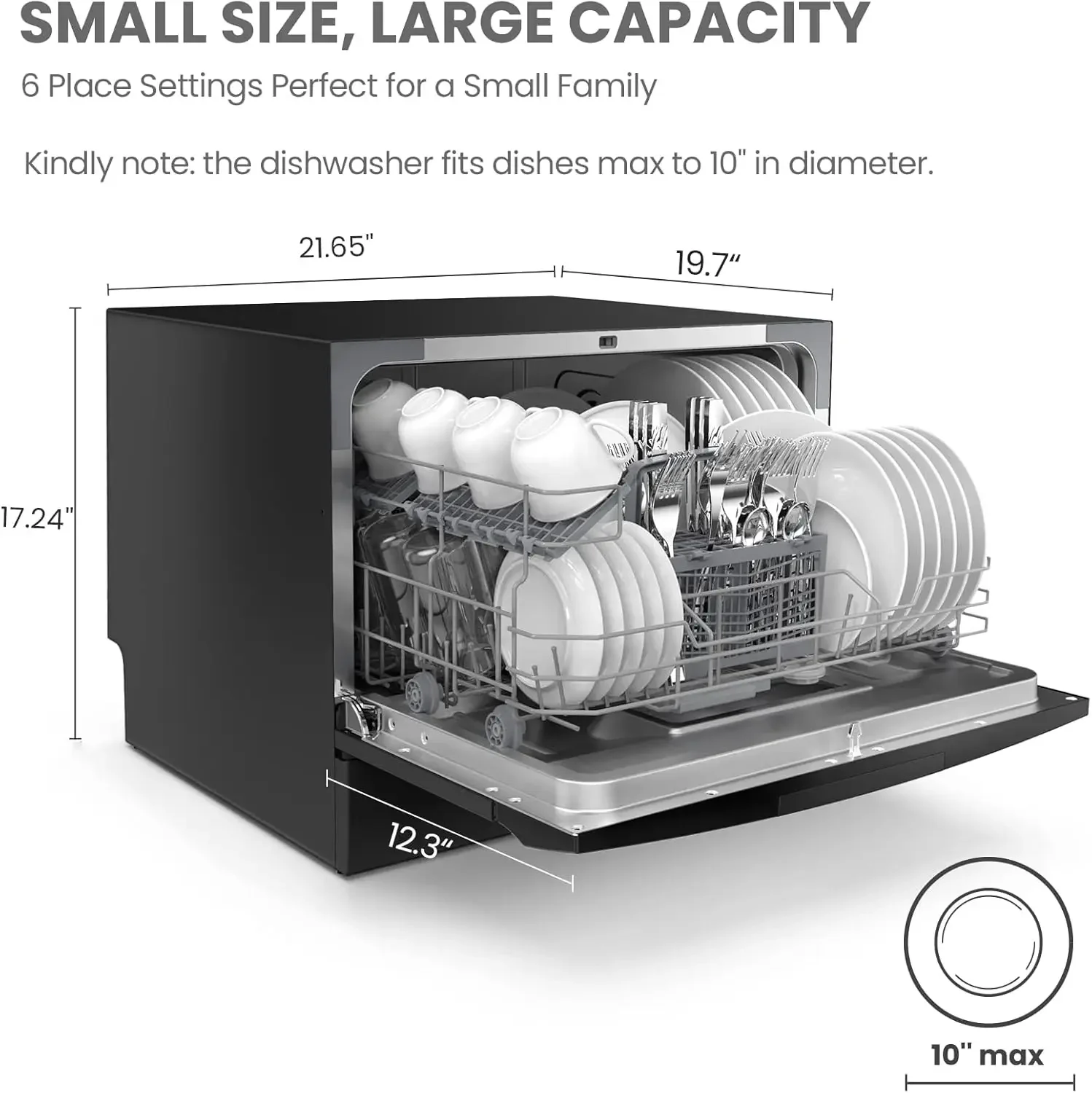 Countertop Dishwasher, Energy Star Portable Dishwasher, 6 Place Settings & 8 Washing Programs, Speed, Baby-Care, ECO& Gl 2