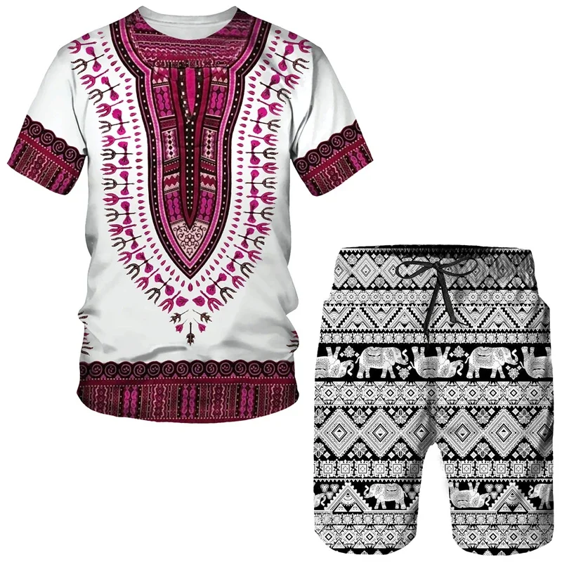 Newest Men’s Tracksuit African Print Women's Men's T-shirts Sets Africa Dashiki Vintage Tops Sport and Leisure Summer Male Suit