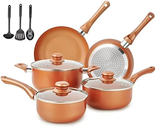 MELENTA Pots and Pans Set Ultra Nonstick, Pre-Installed 11pcs Cookware Set  Copper with Ceramic Coating, Stay cool handle & N - AliExpress