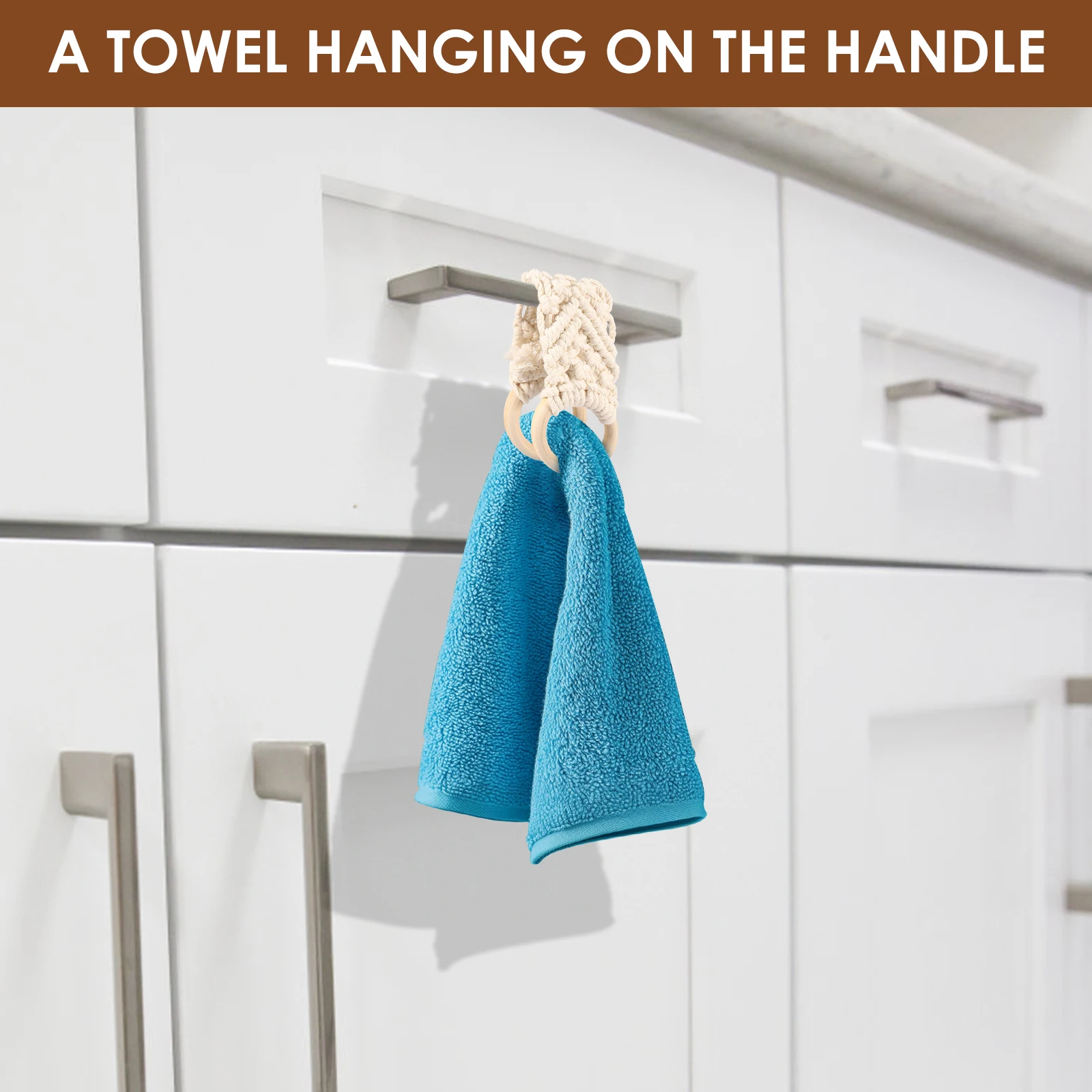 3Pcs Handmade Crochet Dish Towel Holder Decorative Kitchen Towel Ring with Two End Wood Loop Hand Towels Ring Dish