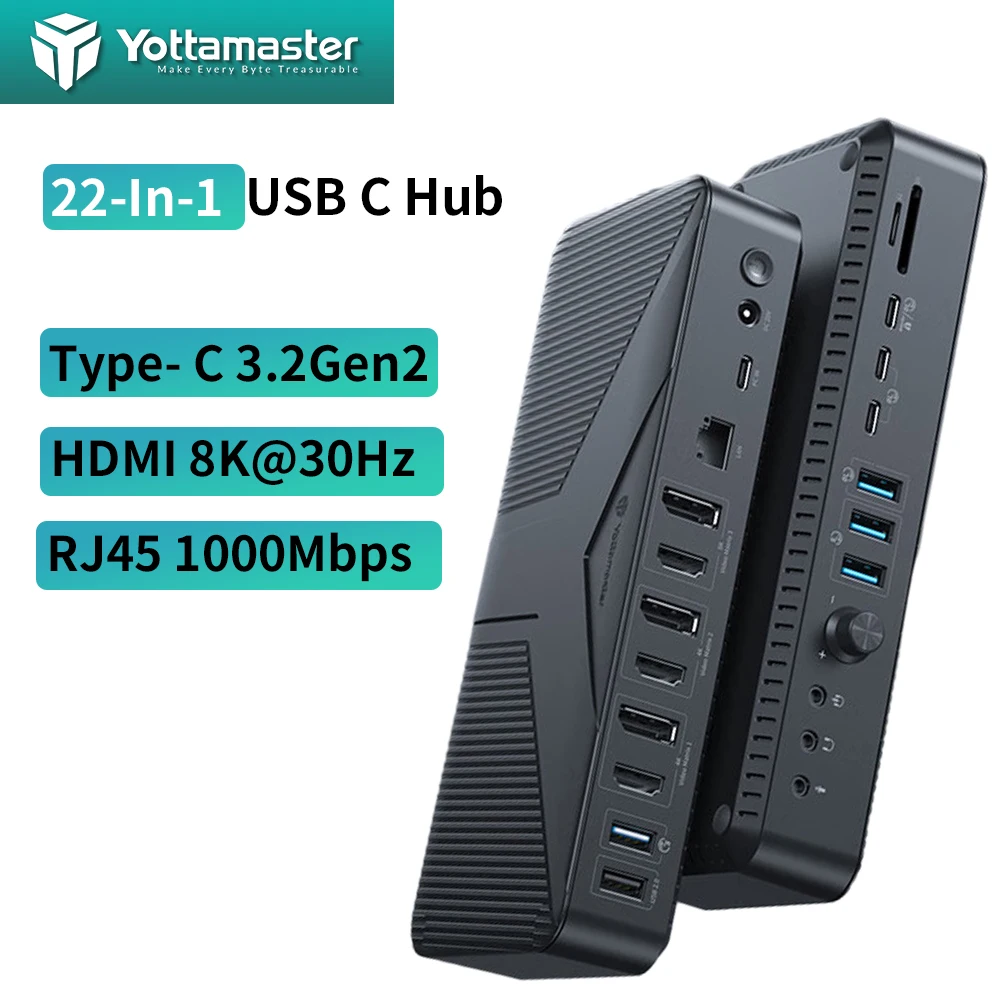 

Док-станция Yottamaster, USB C, 22 в 1, 8K HDMI PD60W Gigabit Ethernet