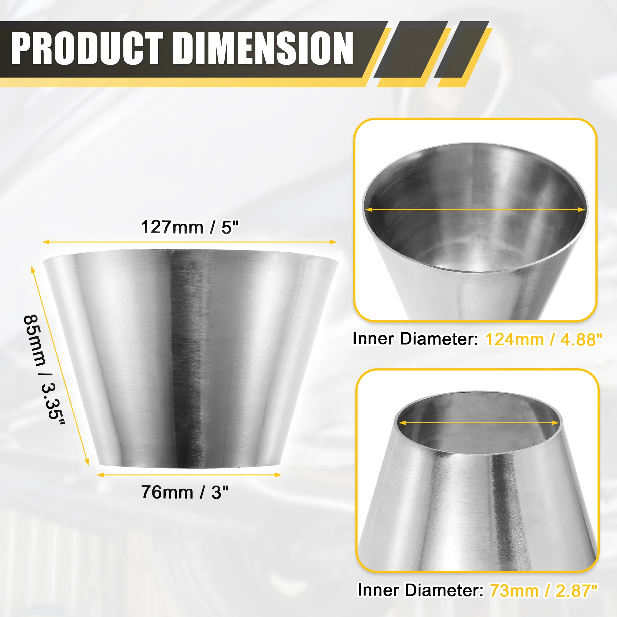 Uxcell Auto-Dorn-Auspuffbiegung, Winkelrohr, konzentrisches Reduzierstück aus Edelstahl 304, 38 mm Außendurchmesser bis 63 mm Außendurchmesser – Detail 19