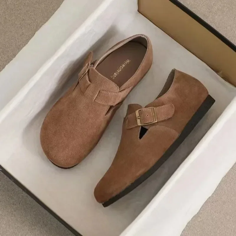 

Genuine Leather New Outdoor Casual Flat Shoes Women's Round Toe Retro Plush Women's Shoes Comfortable Autumn Winter Single Shoes