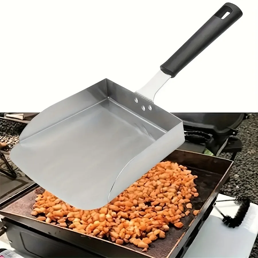 1pc, Large Smash Burger Spatula, Stainless Steel Griddle Food Mover, BBQ Grill Food Shovel Scraper Scoop For Fried
