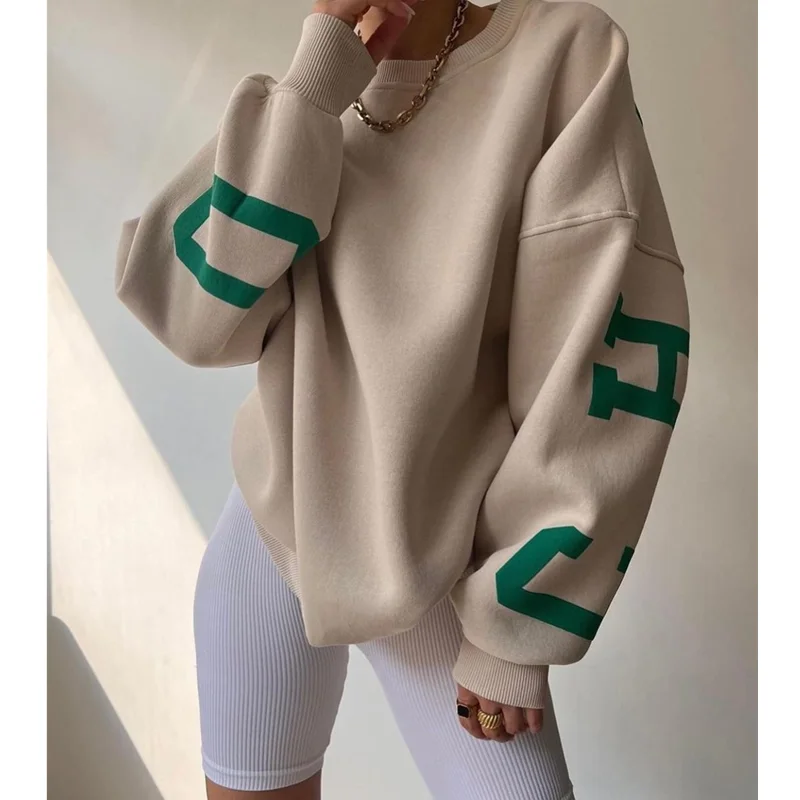 Women's Casual Sweatshirts Fashion Letter Print Versatile Top Long Sleeve Jersey Cost Effective Pullover Loose Hoodie Streetwear
