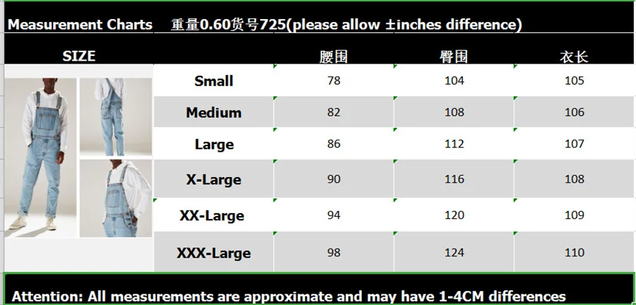 Description Picture 2 of itemStreetwear Men's Solid Color Multi-pocket Denim Jeans Bib Overalls Daily Denim Jumpsuit One-piece Male Suspender Long Pants