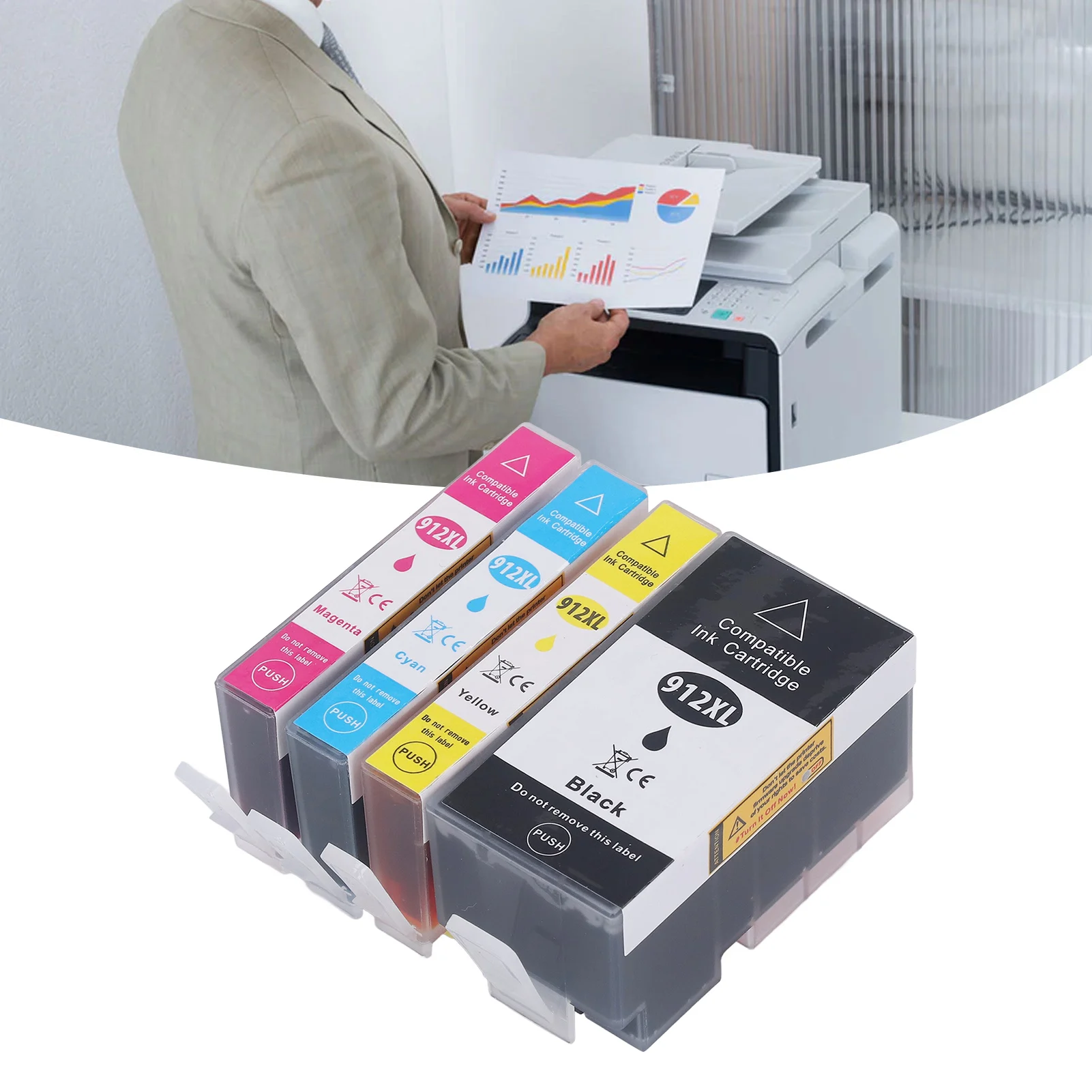 【New】4PCS Replacement Printer Ink Cartridge Printer Clear Printing BK C M Y Ink Cartridge Replacement for OfficeJet 8010