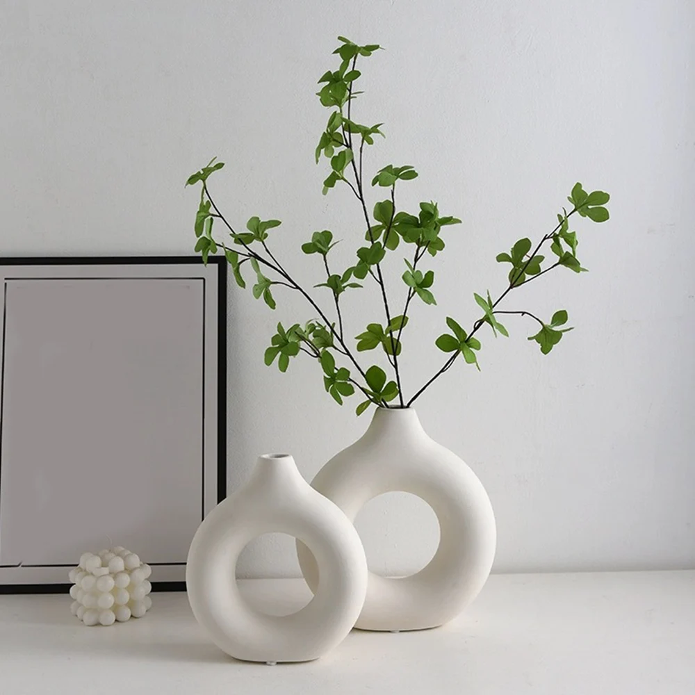 Circle Vase Flower Donut Shape Vase Living Room Decoration Nordic Style Plastic Vase Creativity Desktop Home Decoration Supply 3