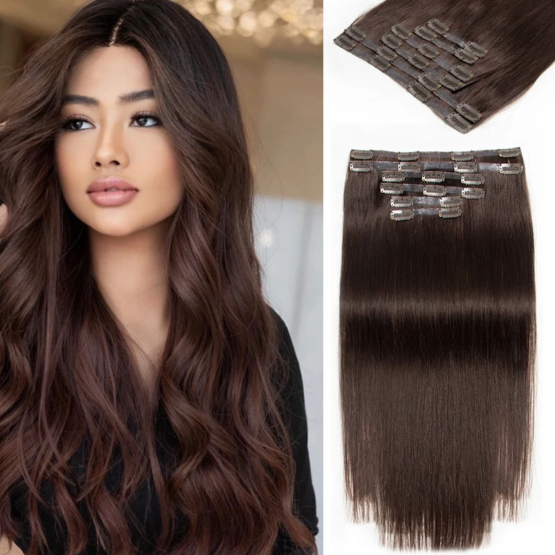 PU Tape Seamless Clip in Human Hair Extensions Clip On Natural Remy HairPieces Flat Weft 6PCS 120G For Fine/Thin Raw human hair extensions