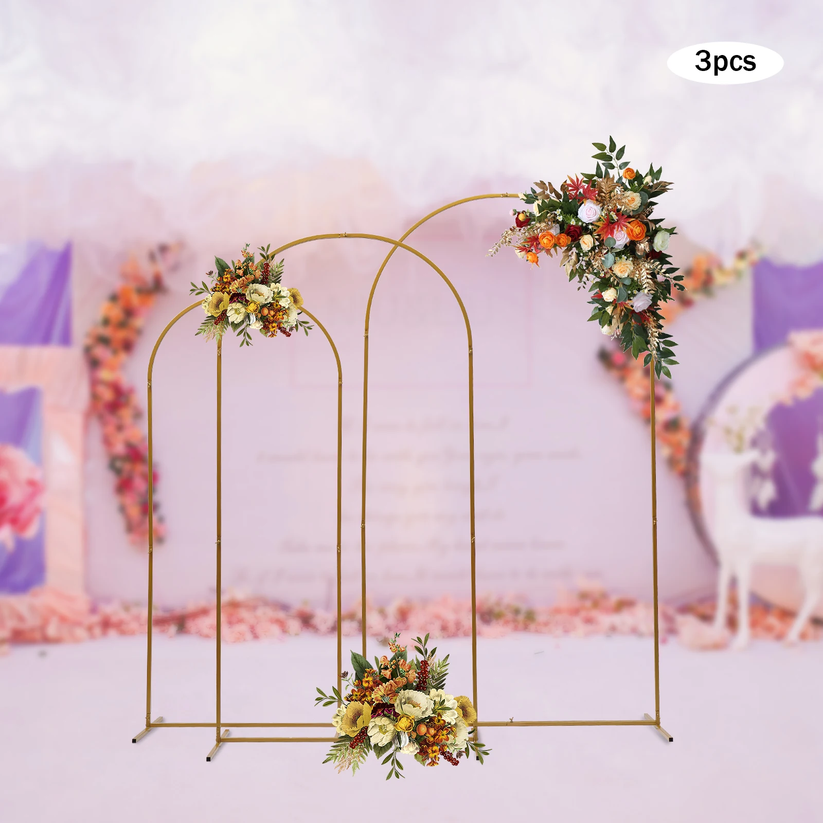 3Pcs Wedding Arch Backdrop Stand Set Flower Display Stand Metal 1.8/2.0/2.2M for Wedding Ceremony Birthday Party Decoration