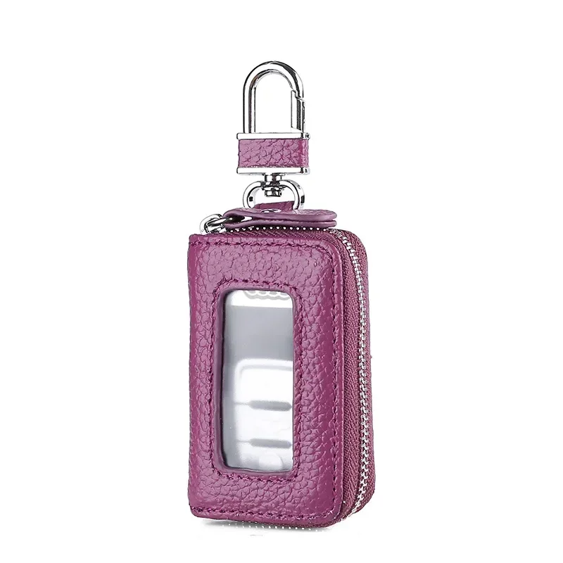 Korean Style Multi-Color Soft Leather Zipper Car Key Case with Transparent Window