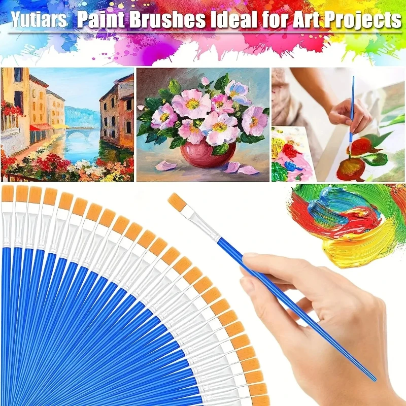 Description Picture 6 of item50pcs Painting Brushes Set Art Round Flat Hair Nylon Hair Paint Brush for Oil Acrylic Watercolor Kids/Artists/Beginners/Students