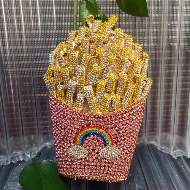 Buy the Rainbow Crystal Rhinestone French Fry Clutch