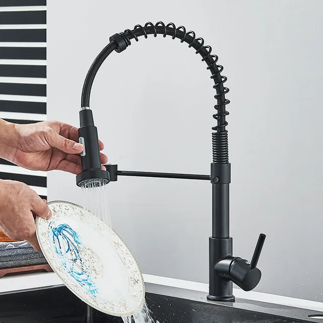 Rozin Matte Black Kitchen Faucet Deck Mounted Mixer Tap 360 Degree Rotation Stream Sprayer Nozzle Kitchen Sink Hot Cold Taps 2