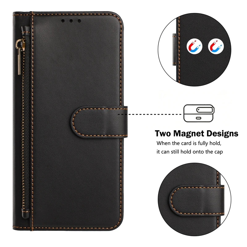 Premium Zipper Flip Wallet Case with Card Slots and Bag Compartments