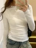 ربيع الخريف تي شيرت المرأة بلايز الصلبة طويلة الأكمام Ruched س الرقبة بلايز الإناث الكورية ملابس الشارع الشهير عالية الجودة قاعدة تيز