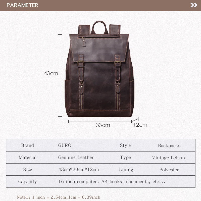 Vintage Real Leather Backpack Men Outdoor Hiking Bag Luxury Top Cowhide Travel Bag Student Schoolbag 16 inch Laptop Computer Bag 6