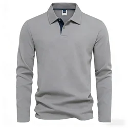 Men's Casual Long Sleeve Cotton T - Shirt - Stylish Black & White Polo Tops - S (GRAY)