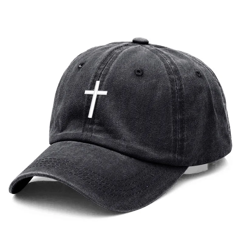 Cappellino da baseball in cotone lavato con ricamo croce unisex_voghion.com