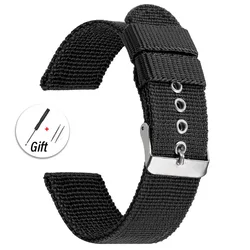 Durable Woven Fabric Military Sport Watch Strap - Breathable Canvas Nylon Replacement Bracelet - 22mm (Black)