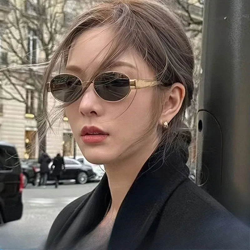 Retro Oval Sunglasses Unisex - Small Metal Round Frame Luxury Classic Shades for Driving & Casual UV Protection