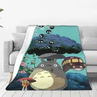T-TotoroS Cartoon Movie Blanket Flannel Textile Decor Anime Multi-function Lightweight Thin Throw Blankets for Bed Bedspread 1