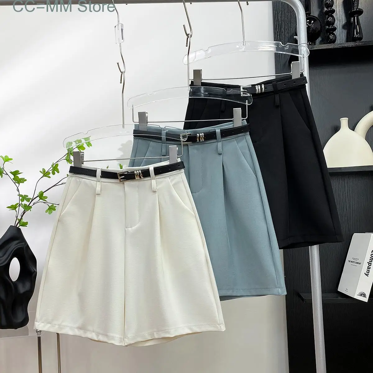 New Suits Shorts for Women Loose Wide Leg Shorts Women Chic Casual Solid Knee Length Straight High Waisted Shorts