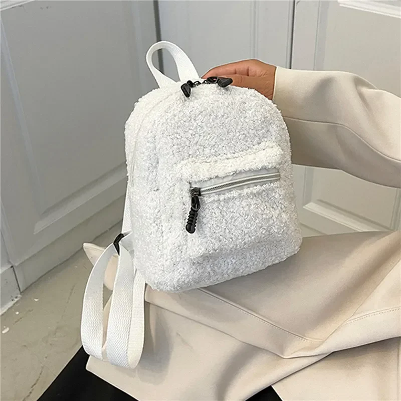 

Mini Women's Backpacks Trend 2023 Plush Female Bag Solid Small Feminina Backpack School Bags For Teen Girls Knapsack